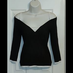 WHBM Black White Cold Shoulder Top XS